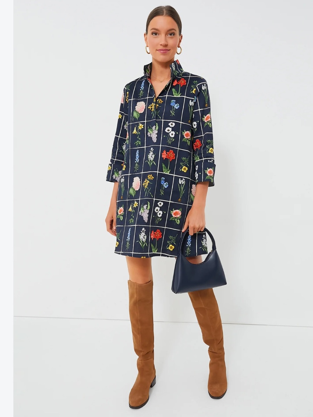 Tuckernuck Floral Grid Print Navy Shirt Dress Size XL
